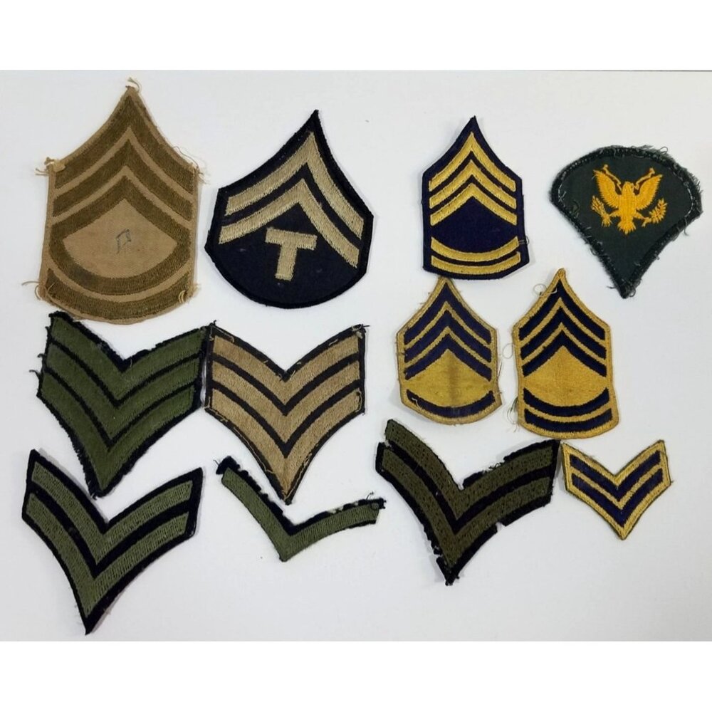 US Army Master Sergeant Private Corporal Patch Lot 12 Vintage Military Chevron